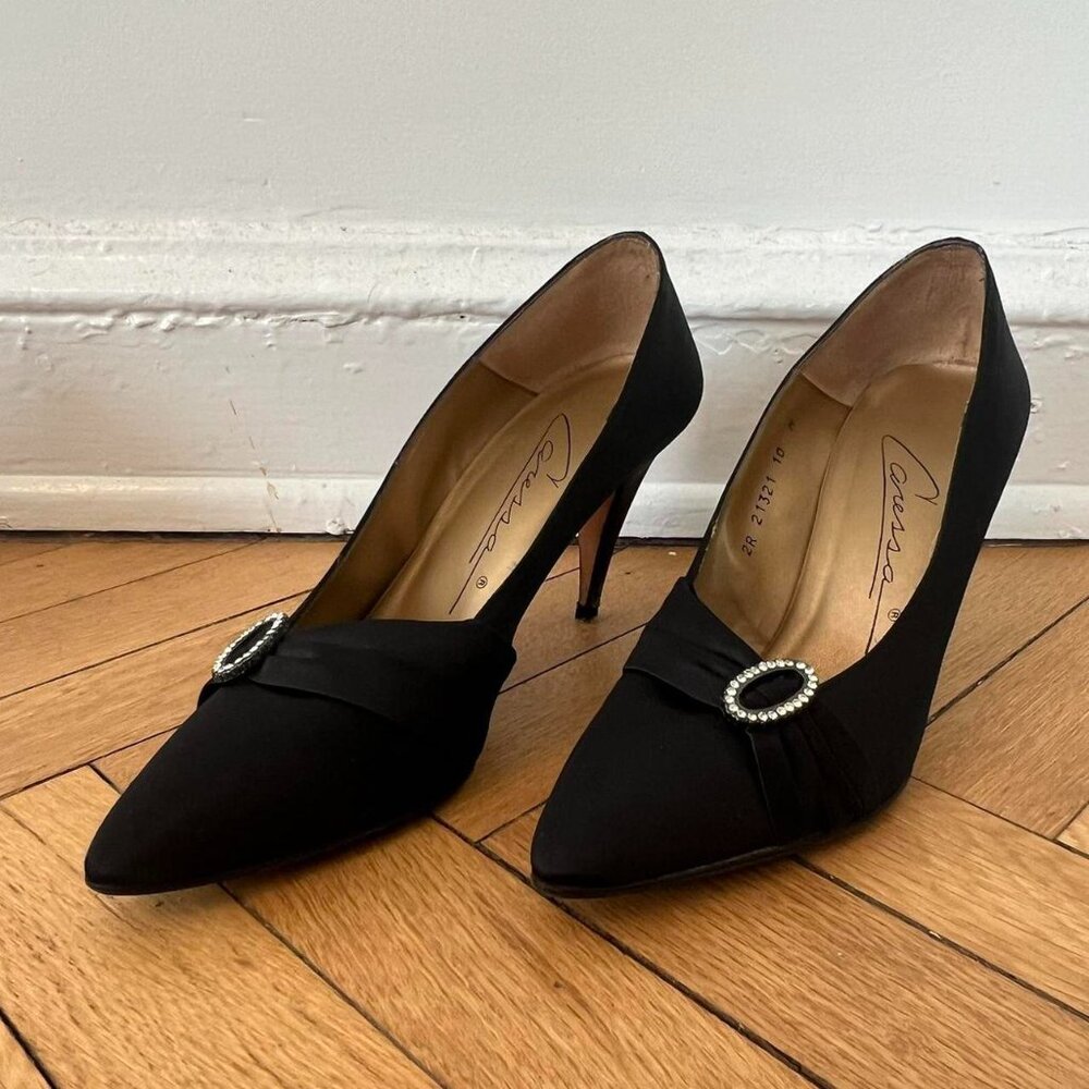 Vintage black satin stilettos *free shipping!*